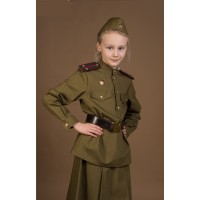 Костюм пехотинца для девочки, гимнастерка, юбочка, пилотка, ремень, рост 92 см (Сын полка)